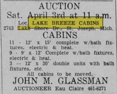 Lake Breeze Motel (Lake Breeze Cabins, Lake Breeze Cabin Court) - Mar 1971 Auction